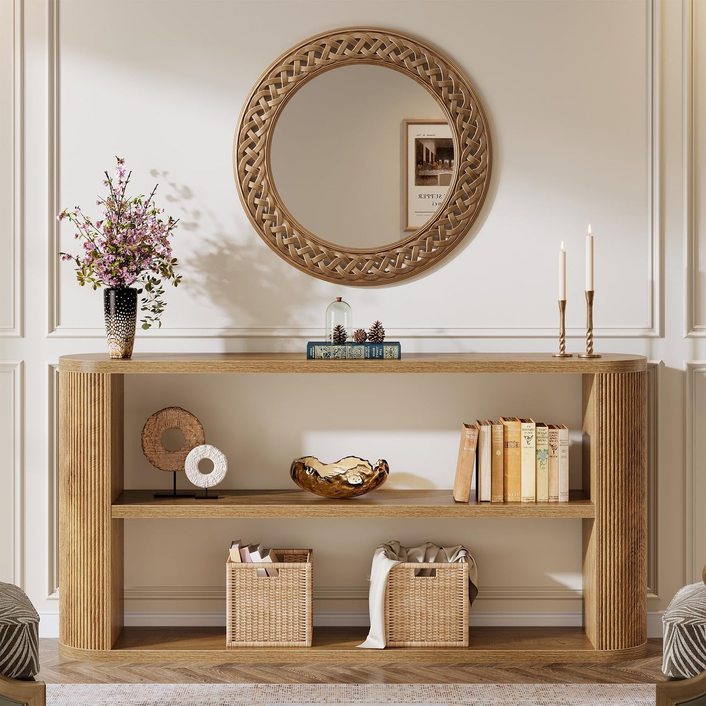Tribesigns 63-Inch Console Table, Farmhouse Entryway Table with 3-Tier Open Shelf, Narrow Wooden Behind The Couch for Entryway, Living Room, Hallway
