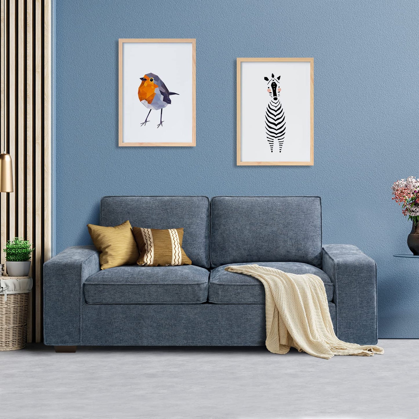 LEISLAND 71.25" Modern Sofas for Living Room, Small Sofas Couches for Small Spaces, Chenille Loveseat Couch with Solid Wood, Metal, Square Arm and Removable Cover/Easy to Install(Blue)