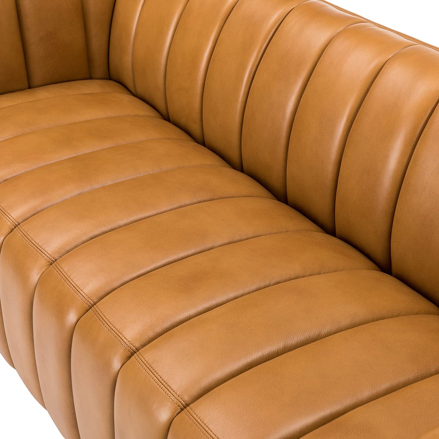 HULALA HOME 83" Genuine Leather Sofa, Sofa Leather for Living Room, 3 Seater Sofa Couch Top Layer Leather Large Sofa Furniture with Channel Tufted Seat Back & Square Arms (Camel)