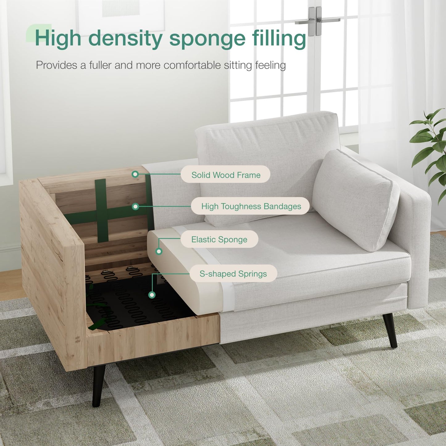 Novilla 66" Fabric Loveseat Sofa, 700 LBS Weight Capacity, Simple Assembly Required, Fabric Couch for Living Room, Bedroom, Home Office, Cream Couch