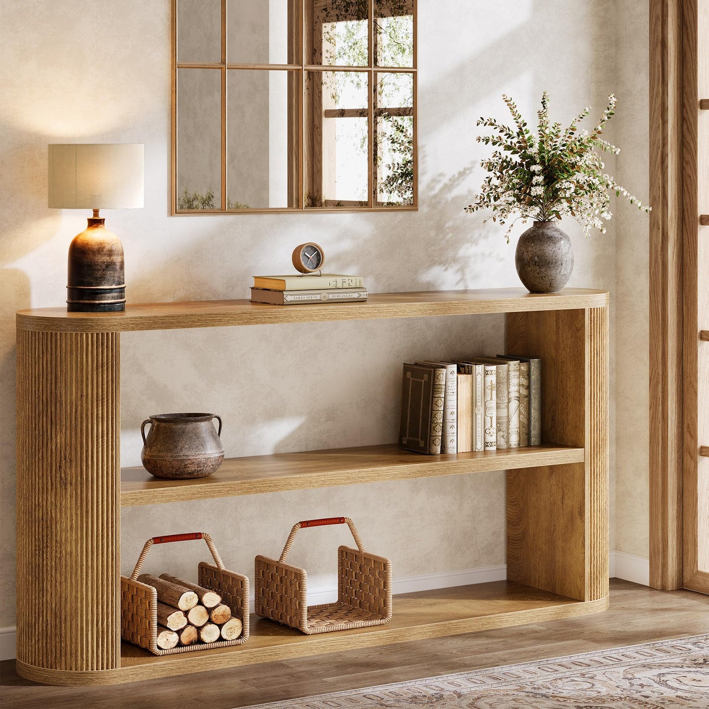 Tribesigns 63-Inch Console Table, Farmhouse Entryway Table with 3-Tier Open Shelf, Narrow Wooden Behind The Couch for Entryway, Living Room, Hallway