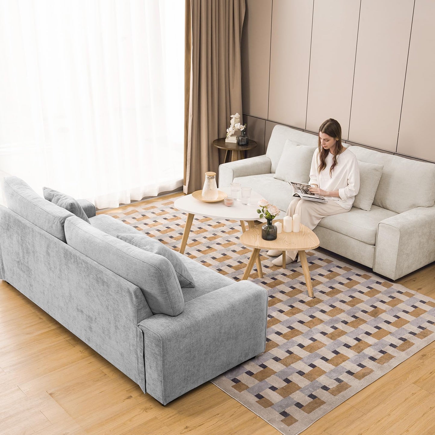 DOPEDIO Modern Loveseat Sofa for Living Room,Chenille Recliner, Removable Cover, Spring Cushions, Solid Wood Frame, Easy Assembly for Small Spaces (71.25inch,Beige)