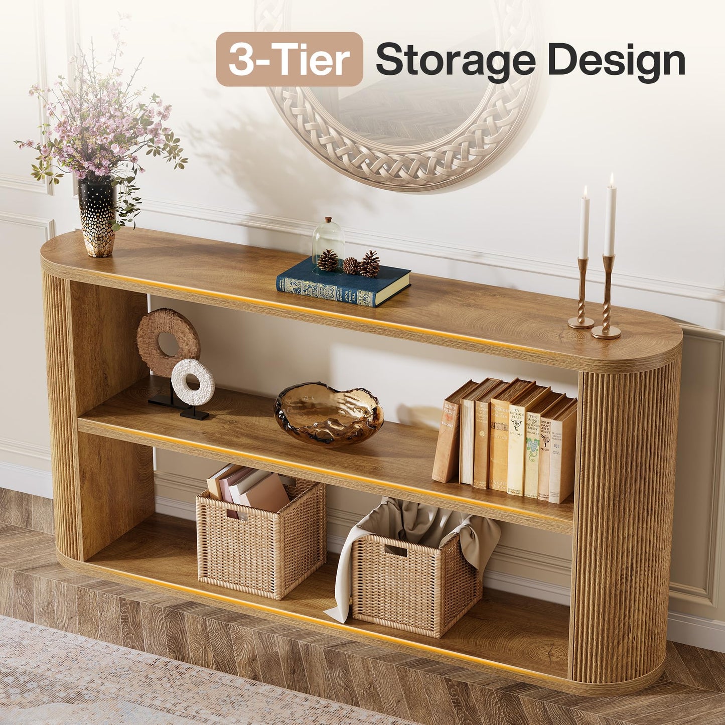 Tribesigns 63-Inch Console Table, Farmhouse Entryway Table with 3-Tier Open Shelf, Narrow Wooden Behind The Couch for Entryway, Living Room, Hallway