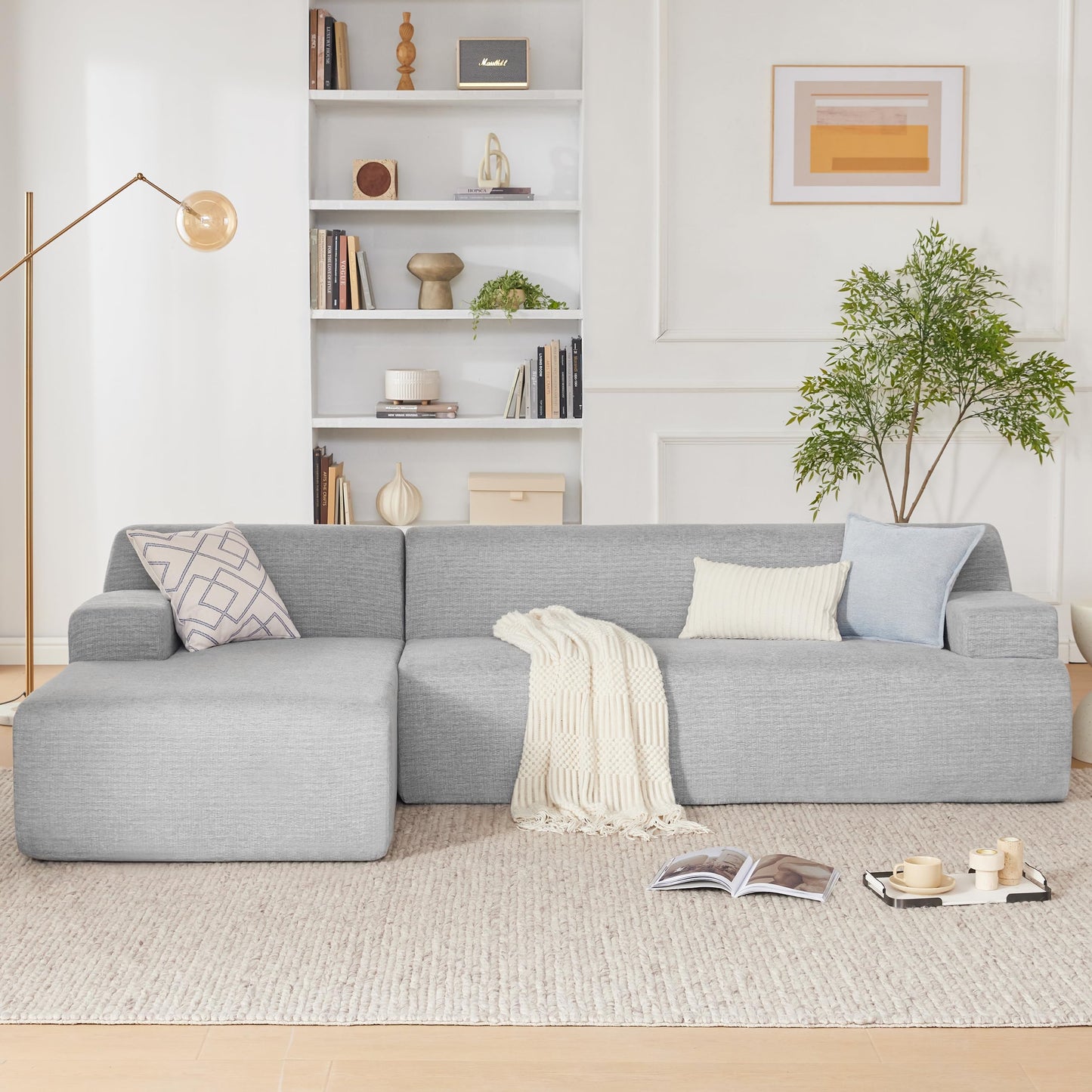 Huatean Home 107” Modular Sectional Sofa, Modern Sofa Couch for Living Room, High Density Sponges Cloud Couch Sectional, L-Shape Couches for Living Room, LightGrey