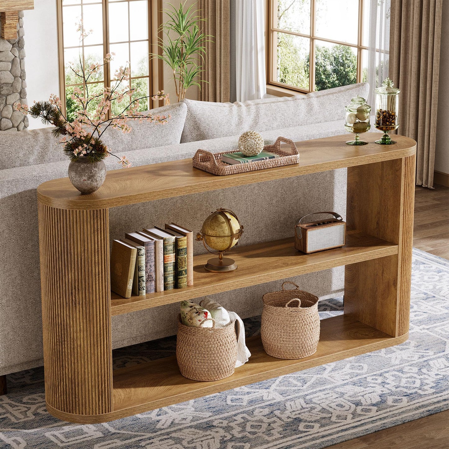Tribesigns 63-Inch Console Table, Farmhouse Entryway Table with 3-Tier Open Shelf, Narrow Wooden Behind The Couch for Entryway, Living Room, Hallway