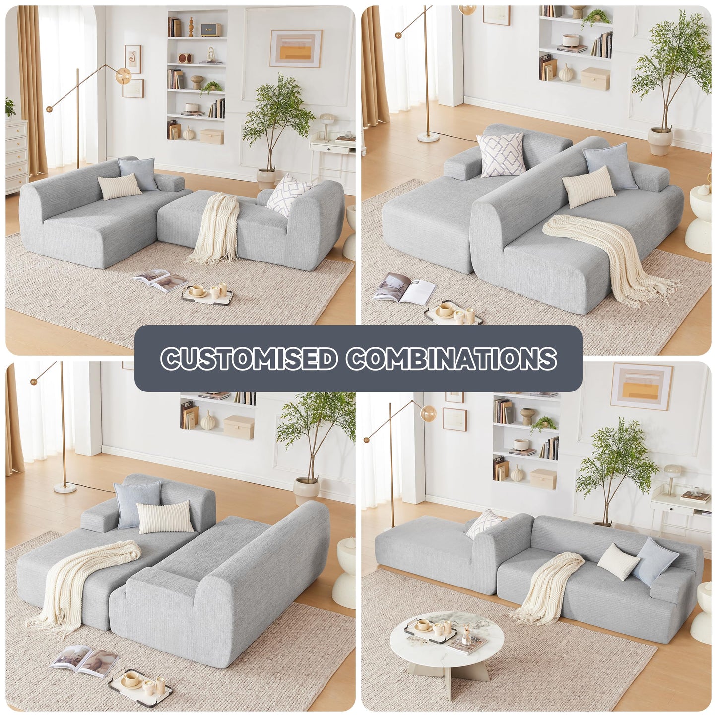 Huatean Home 107” Modular Sectional Sofa, Modern Sofa Couch for Living Room, High Density Sponges Cloud Couch Sectional, L-Shape Couches for Living Room, LightGrey