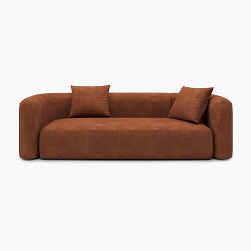 Acanva Luxury Modern Tight Curved Back Velvet Sofa, Minimalist Style Comfy Couch for Living Room Apartment, 3 Seater, Tangerine