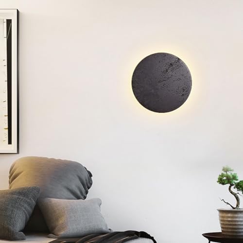 Black Travertine Wall Sconce - Japanese Wabi Sabi Style Minimalist Hardwired Natural Stone Lamp for Living Room, Aisle, Stairs, Balcony - Modern Farmhouse Decor