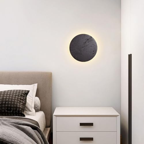 Black Travertine Wall Sconce - Japanese Wabi Sabi Style Minimalist Hardwired Natural Stone Lamp for Living Room, Aisle, Stairs, Balcony - Modern Farmhouse Decor