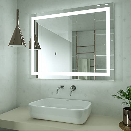 40 x 32 inch LED Lighted Bathroom Mirror, Wall Mounted Dimmable Makeup Vanity Mirror, Tempered Glass Anti-Fog Mirror, 3-Color Adjustable Warm/Natural/White Light, Horizonal & Vertical, ETL Listed
