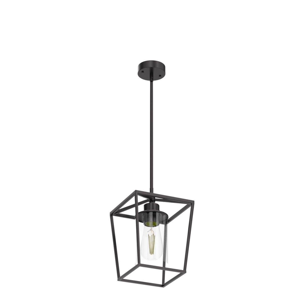 1-Light Black Pendant Light Fixture Farmhouse Iron Cage Metal Pendant Light Lantern Hanging Light Fixtures with Clear Glass Shade for Kitchen Island, Entryway, Dining Room, Hallway 5.9*5.9*8.27IN