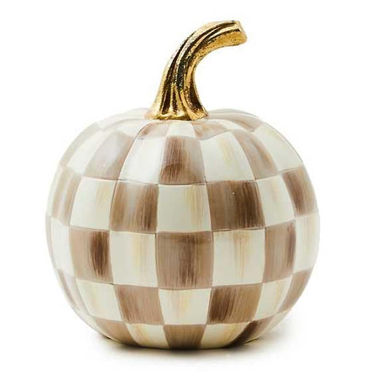 MACKENZIE-CHILDS Mini Pumpkin, Resin Halloween Home Decor, Brown-and-White Mocha Check