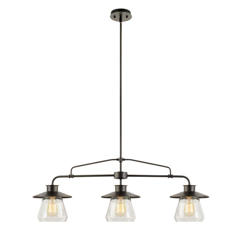Globe Electric 64845 Nate 3-Light Pendant, Oil Rubbed Bronze, Clear Glass Shades, Bulb Not Included