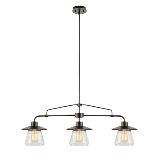 Globe Electric 64845 Nate 3-Light Pendant, Oil Rubbed Bronze, Clear Glass Shades, Bulb Not Included