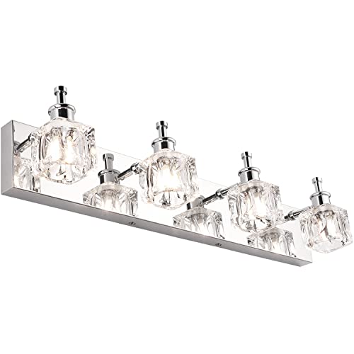PRESDE 4 Lights Bathroom Light Fixtures Over Mirror Crystal Modern Vanity Light for Bathroom LED Chrome Bath Wall Lighting
