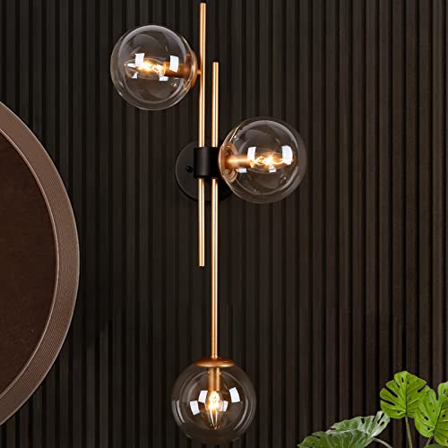 Classy Leaves Bathroom Vanity Light, Gold Bathroom Light Fixtures, 3-Light Black and Gold Vanity Lights for Bedroom & Hallway, 30’’ L x 9.5’’ W x 12’’ H
