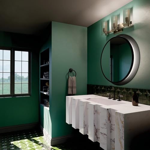 KICHLER Jemsa 3 Light Vanity, Modern Light with Clear Fluted Glass in Champagne Bronze for Bathroom or Powder Room (9.75" x 22.75"), 55168CPZ