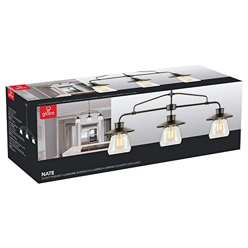 Globe Electric 64845 Nate 3-Light Pendant, Oil Rubbed Bronze, Clear Glass Shades, Bulb Not Included