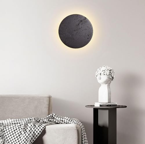 Black Travertine Wall Sconce - Japanese Wabi Sabi Style Minimalist Hardwired Natural Stone Lamp for Living Room, Aisle, Stairs, Balcony - Modern Farmhouse Decor