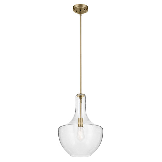 KICHLER Everly 19.75" 1 Light Bell Pendant Clear Glass Natural Brass