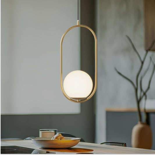 𝗠𝗢𝗗 𝗟𝗜𝗚𝗛𝗧𝗜𝗡𝗚 Jewels & Pearls | Modern Gold Pendant Light Fixtures, Hanging Globe Pendant Lights for Kitchen Island Lighting, Dimmable LED Bulb Included, 1 Pack (Gold | Warm White | Oval)