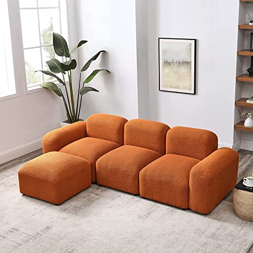 GNIXUU Modular Sectional Sofa, 94.5" Convertible L-Shaped Couch for Living Room, Modern Minimalist Teddy Sherpa Cloud Couches with 2 Comfy Pillows, Orange