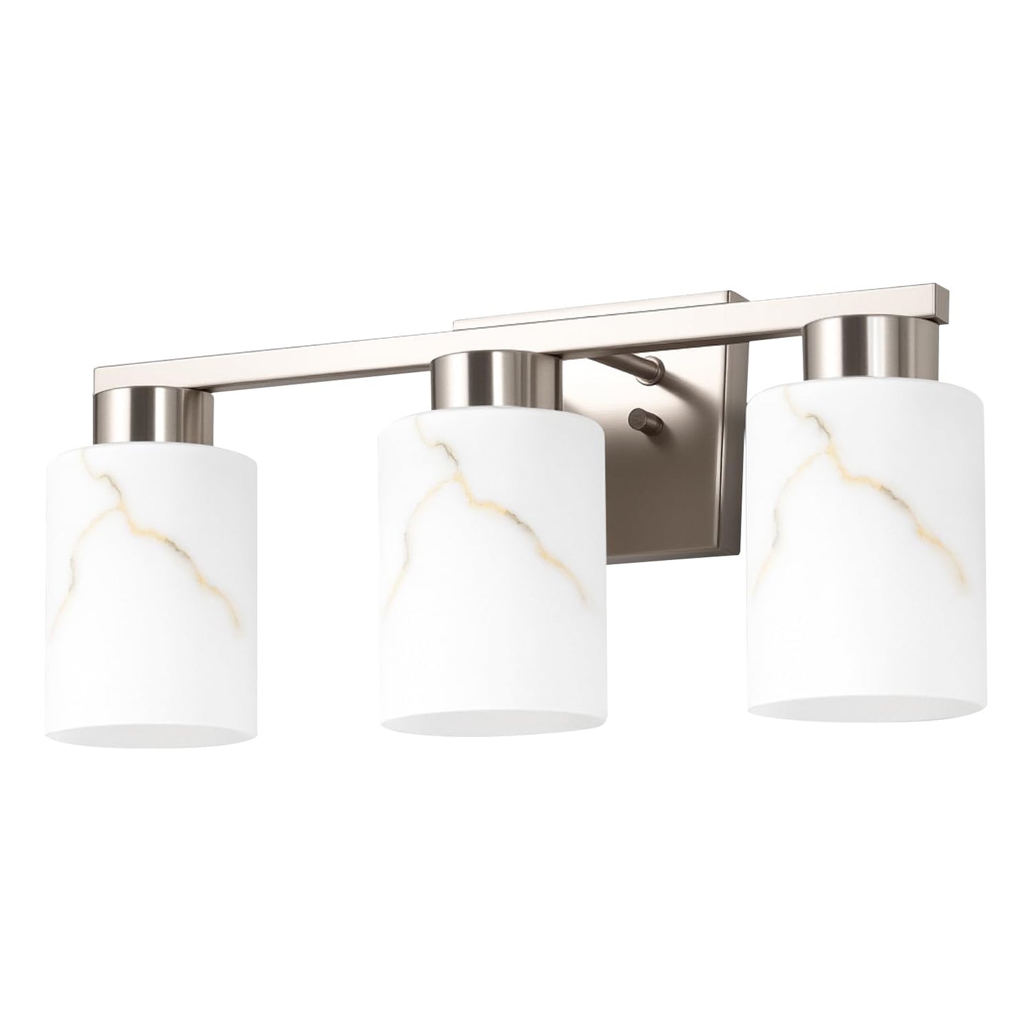 Mieloxiy 3-Light Bathroom Light Fixtures, Modern Vanity Lights, Brushed Nickel Metal Wall Lamp with White Marble Glass for Bathroom, Mirror, Living Room, Bedroom, Cabinet, Porch, Hallway, E26 Base