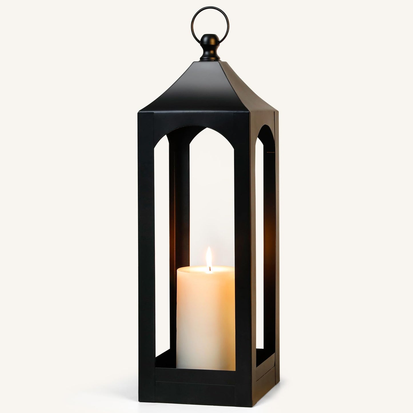 Modern Farmhouse Lantern Decor, Black Metal Decorative Hanging Candle Lanterns Ideal for Home Decor, Parties & Events, 21.2" High (No Glass Panel)