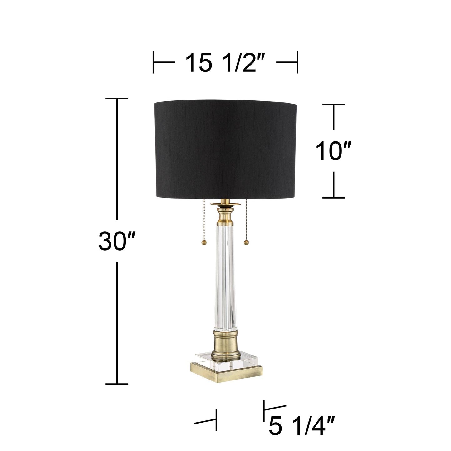 Vienna Full Spectrum Stephan Traditional Luxury Table Lamp 30" Tall Crystal Column Antique Brass Gold Black Drum Shade Decor for Living Room Bedroom House Bedside Nightstand Home Office Entryway