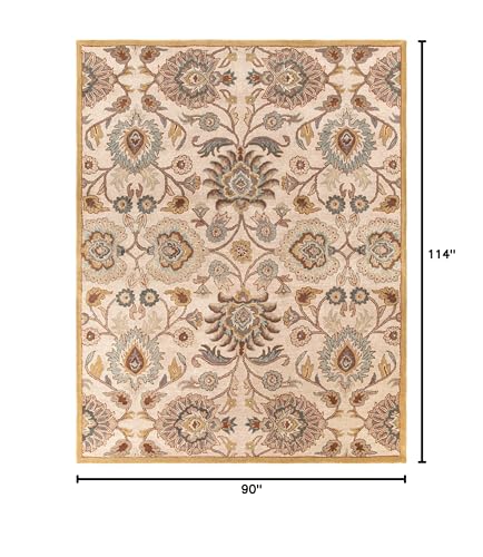 Mark&Day Wool Rugs, 8x10 Eckville Traditional Medium Gray Area Rug, Cream Yellow Blue Carpet for Living Room, Bedroom or Kitchen (7'6" x 9'6")