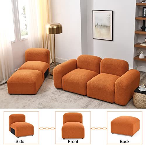 GNIXUU Modular Sectional Sofa, 94.5" Convertible L-Shaped Couch for Living Room, Modern Minimalist Teddy Sherpa Cloud Couches with 2 Comfy Pillows, Orange