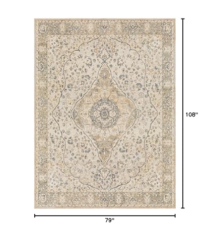 Mark&Day Washable Rugs, 6x9 Eminence Traditional Camel Area Rug, Brown Beige Yellow Carpet for Living Room, Bedroom or Kitchen (6'7" x 9', Machine Washable)