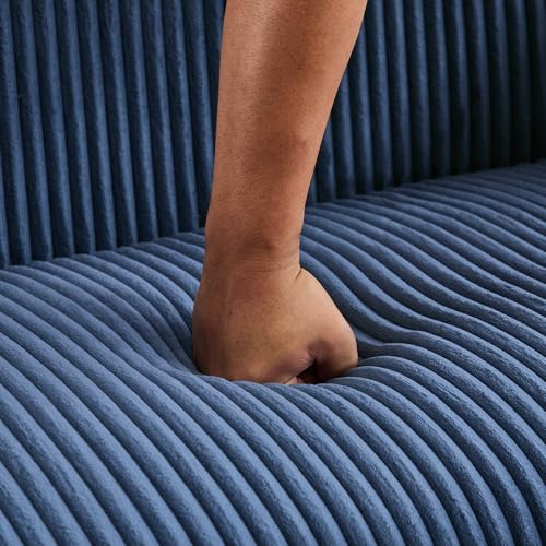YINFITIN 50.8" Minimalist Modern Sofa Couch, Corduroy 2-Seat Upholstered Sofa, Comfy Loveseat with Curved Armrest&Solid Wood Legs for Apartment Bedroom Small Space Office Studio, Navy