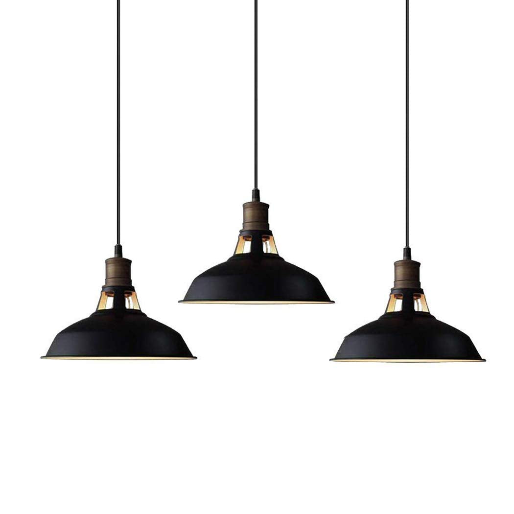 CLAXY Farmhouse Pendant Light Black Hanging Pendant Light Fixture for Kitchen Bar Restaurant Cafe, 3 Pack