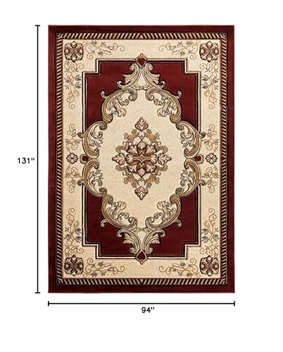 8x10 Area Rugs Large Boho Glamour Thick Plush Oriental Rug Traditional Carpet Floral Medallion Rugs for Living Room and Bedroom Floor Burgundy