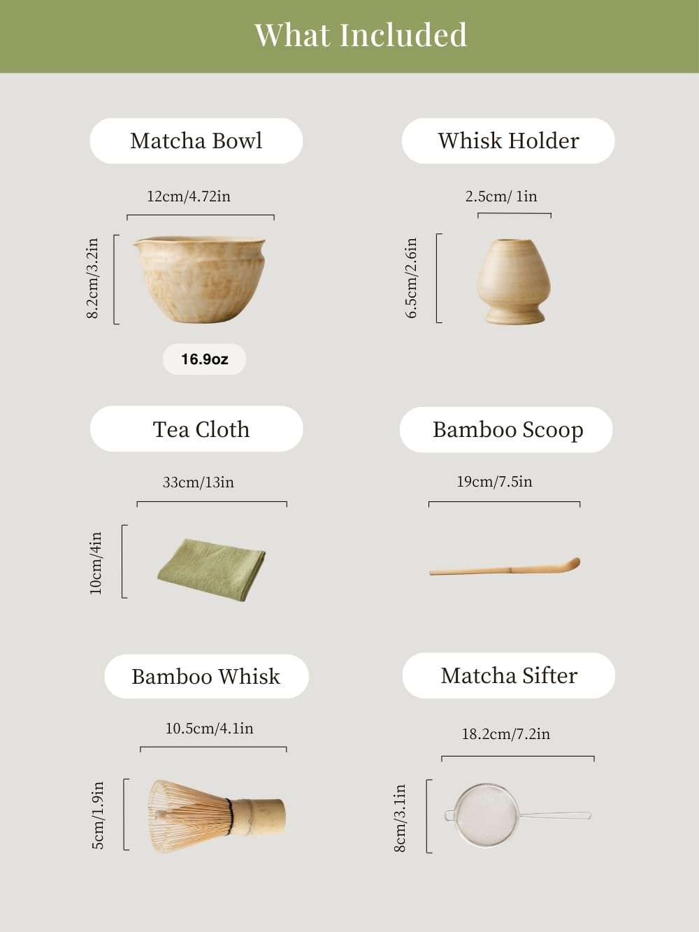WUSEI 6-pcs Japanese Matcha Whisk Set with Handmade Wabi-Sabi Ceramic Bowl(Chawan),Bamboo Chasen, Whisk Holder, Scoop, Sifter & Tea Towel,Matcha Ceremony Kit,(Sandstone Reactive Glaze)