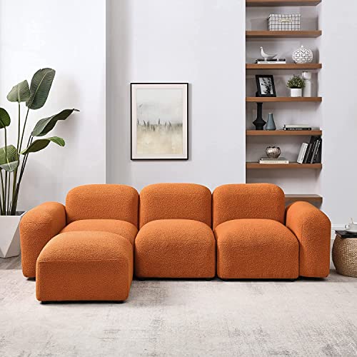 GNIXUU Modular Sectional Sofa, 94.5" Convertible L-Shaped Couch for Living Room, Modern Minimalist Teddy Sherpa Cloud Couches with 2 Comfy Pillows, Orange