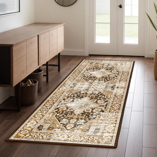 Blivonta Washable Area Rugs for Living Room Bedroom, 9x12 Large Luxury Accent Throw Carpet for Kitchen Dining Room Home Office, Boho Vintage Retro Non-Slip Laundry Dining Room Mat
