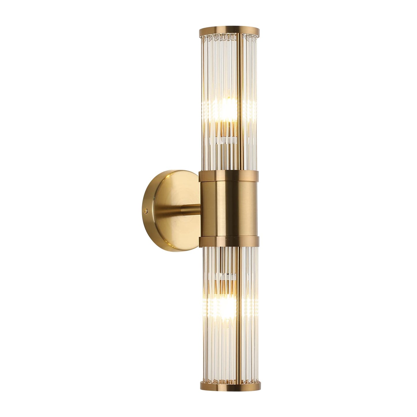 ECOBRT Glass Rods Wall Light Fixture Indoor Brass Bathroom Vanity Lights Beside Mirror Lighting Lamps Up and Down Wall Mounted Light E12 Socket