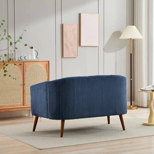 YINFITIN 50.8" Minimalist Modern Sofa Couch, Corduroy 2-Seat Upholstered Sofa, Comfy Loveseat with Curved Armrest&Solid Wood Legs for Apartment Bedroom Small Space Office Studio, Navy