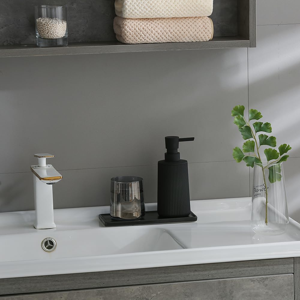 Small Soap Dispenser for Bathroom and Kitchen, Modern Farmhouse Striped Style Plastic Hand Soap Dish Soap Dispenser with Pump Matte Black