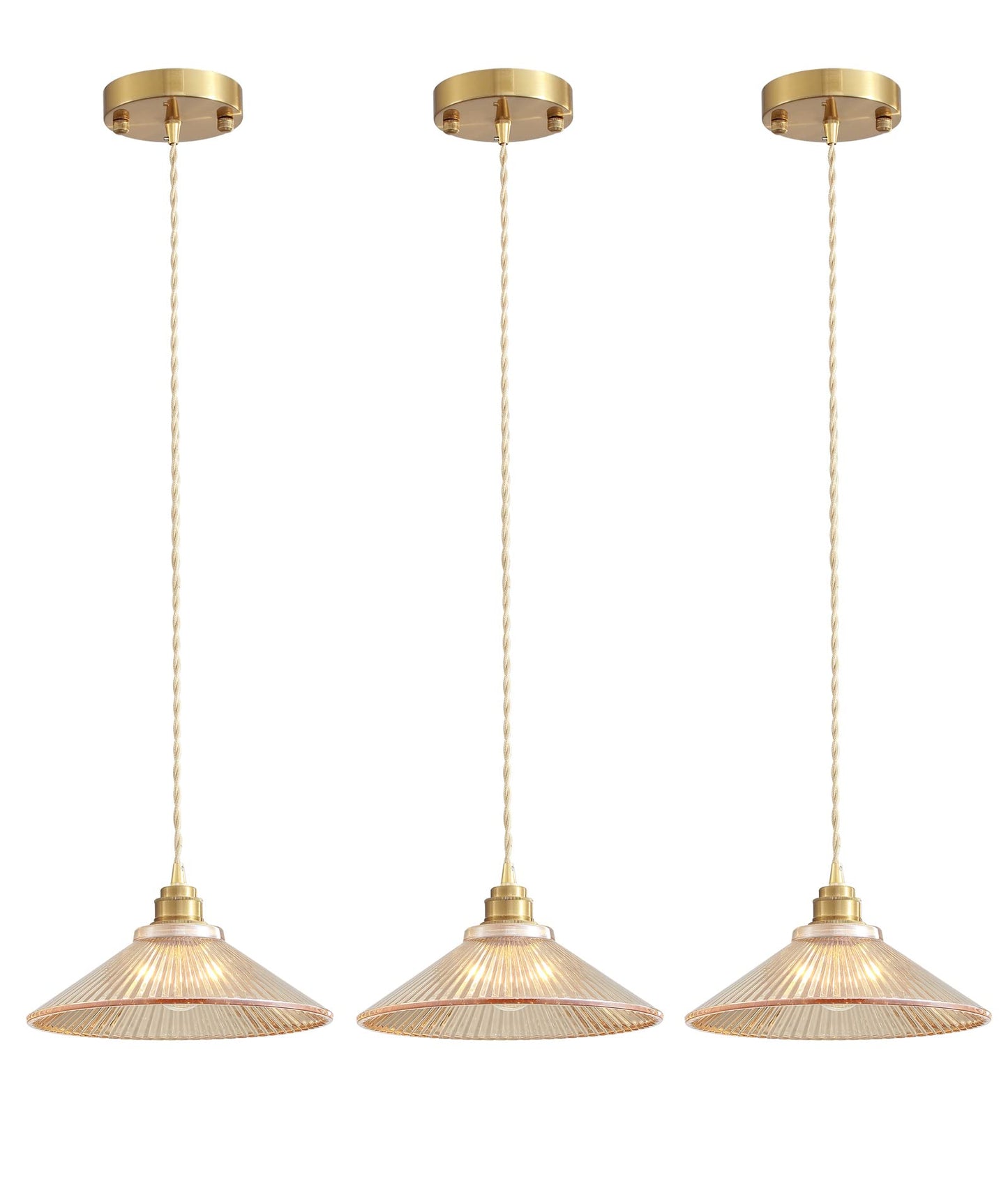 Ejhgdwx Pendant Light Fixture for Kitchen Island, Modern Hanging Lamp for Dinning Room, Adjustable Hanging Lights with Glass Shade for Bedroom Hallway Bar(glod,3 Pack)…