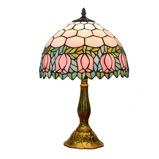 Blivuself Tiffany Lamp Stained Glass Lamp Pink Tulip Bedroom Table lamp Reading Desk Light for Bedside Living Room Office Dormitory Dining Room Decorate Housewarming Gift 12X12X18 Include Light Bulb