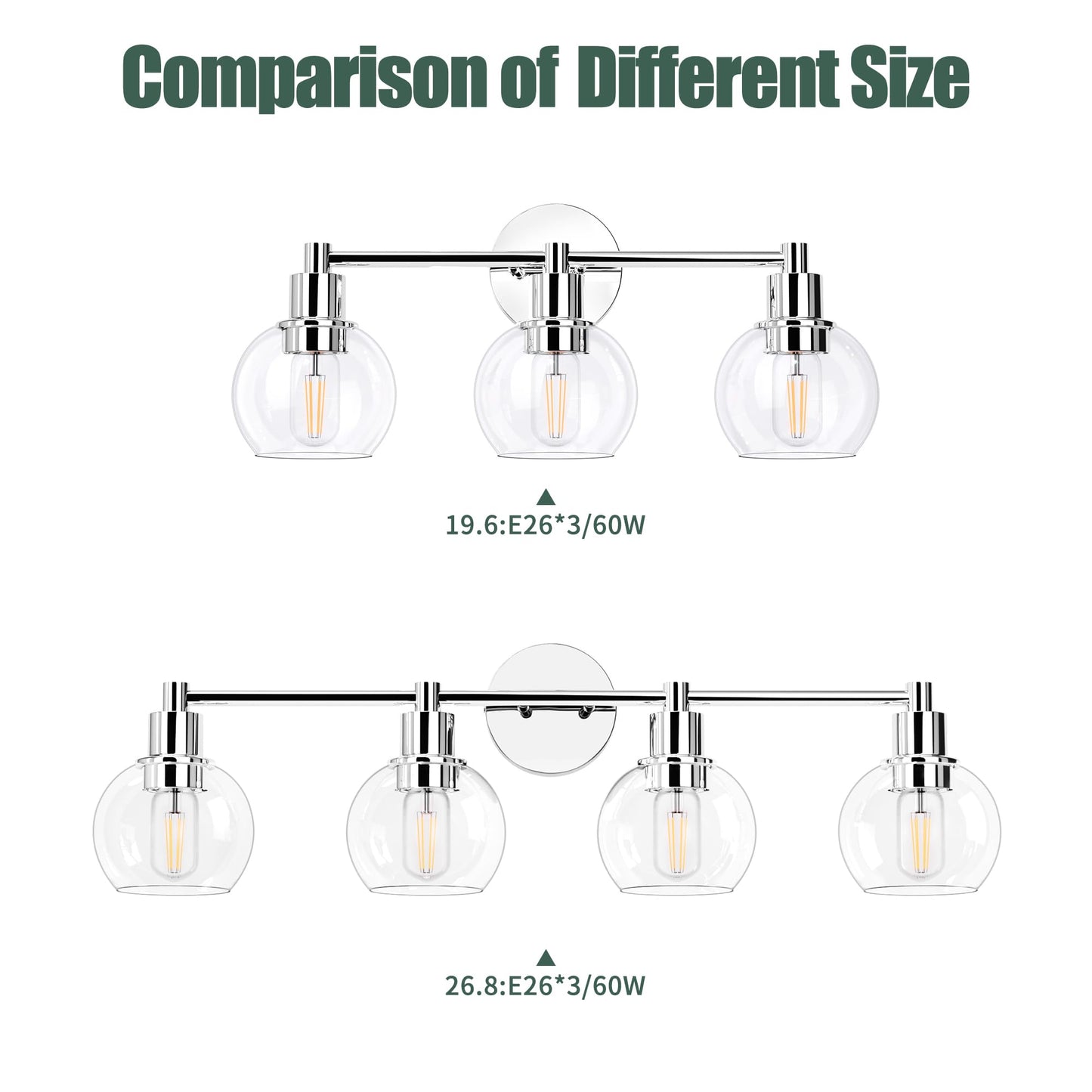 Espird 3 Lights Bathroom Vanity Light Fixtures Chrome, Bathroom Lights Over Mirror, Industrial and Farmhouse 3 Light Wall Sconce, Polished Chrome Globe Vanity Lighting Fixtures