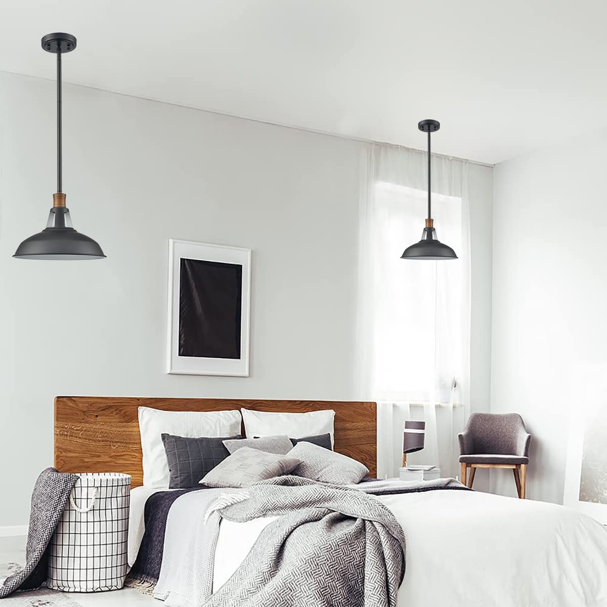 CLAXY Pendant Light Industrial Farmhouse Pendant Lighting Matte Black Loft Barn Hanging Kitchen Pendant Light Fixtures-12.2"