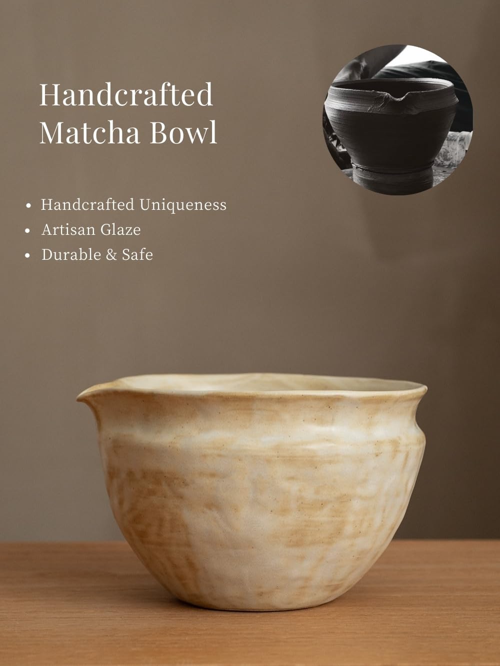 WUSEI 6-pcs Japanese Matcha Whisk Set with Handmade Wabi-Sabi Ceramic Bowl(Chawan),Bamboo Chasen, Whisk Holder, Scoop, Sifter & Tea Towel,Matcha Ceremony Kit,(Sandstone Reactive Glaze)