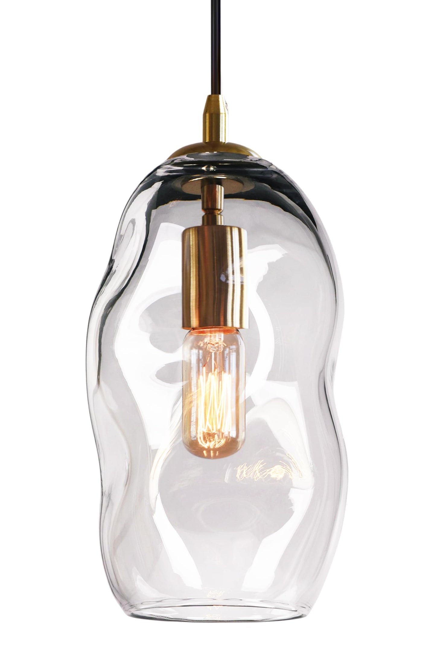 CASAMOTION Pendant Light Fixtures Glass Pendant Lights Kitchen Island Modern Gold Brass Kit Clear Organic Globe Bar Counter Dining Room Large Lamp Shade 12 Inch Height 1 Pack