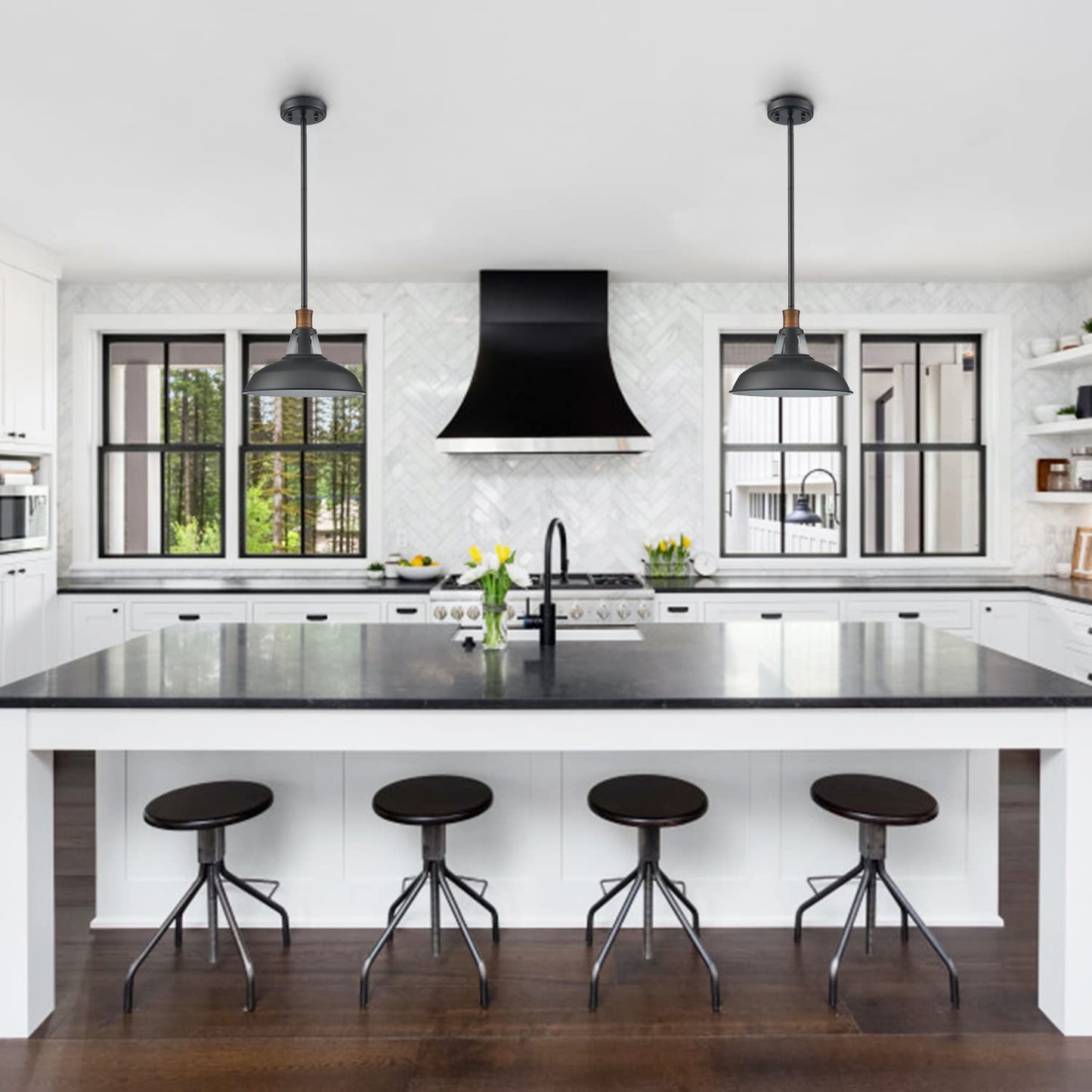 CLAXY Pendant Light Industrial Farmhouse Pendant Lighting Matte Black Loft Barn Hanging Kitchen Pendant Light Fixtures-12.2"