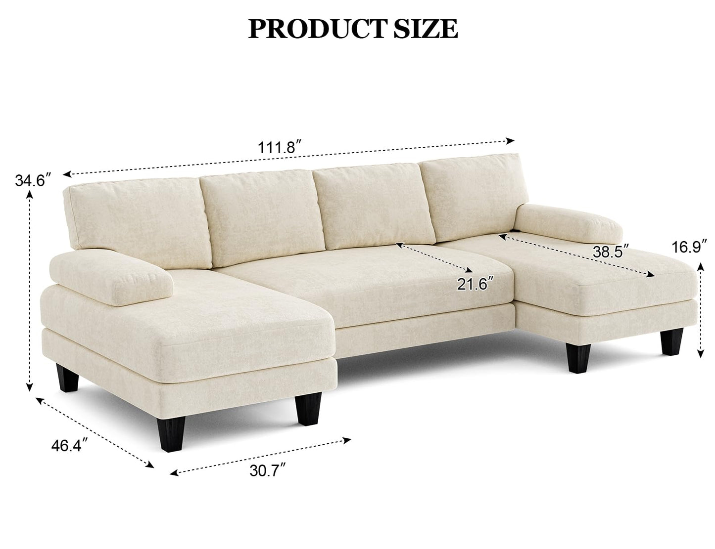 Txtin's U Shaped Sectional Couches for Living Room, 111 Inch Modular Sofa with Double Chaise, Large Lounge Couch for Apartment, Warm White