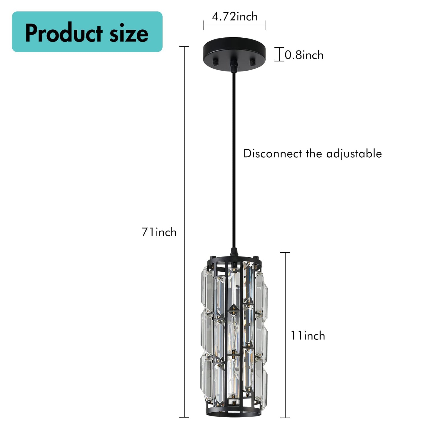 XLHYTF Black Pendant Lighting Modern Pendant Lighti，Pendant Lights Kitchen Island Crystal Pendant Light Fixture，Mini Crystal Chandeliers for Kitchen, Dining Room and Bedroom (3 Pack)